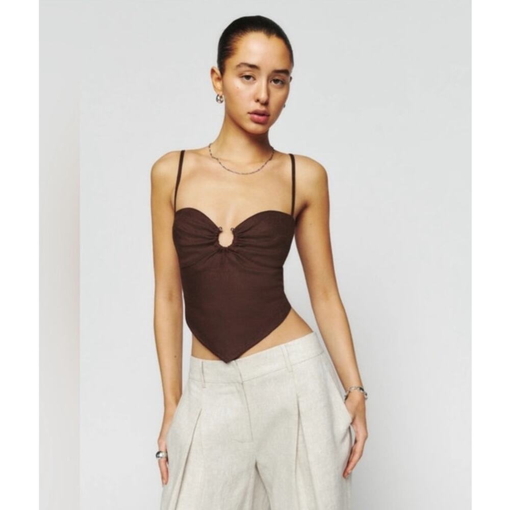 Reformation Brown Sansa Linen crop top tank size XL - Picture 2 of 7